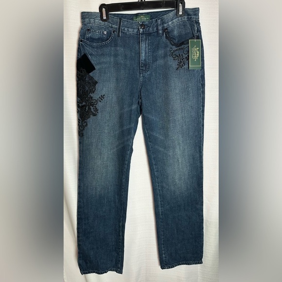 LRL Lauren’s Jeans Co. Ralph Lauren Blue Jeans with Black Embroidery, size 10 - Picture 1 of 9